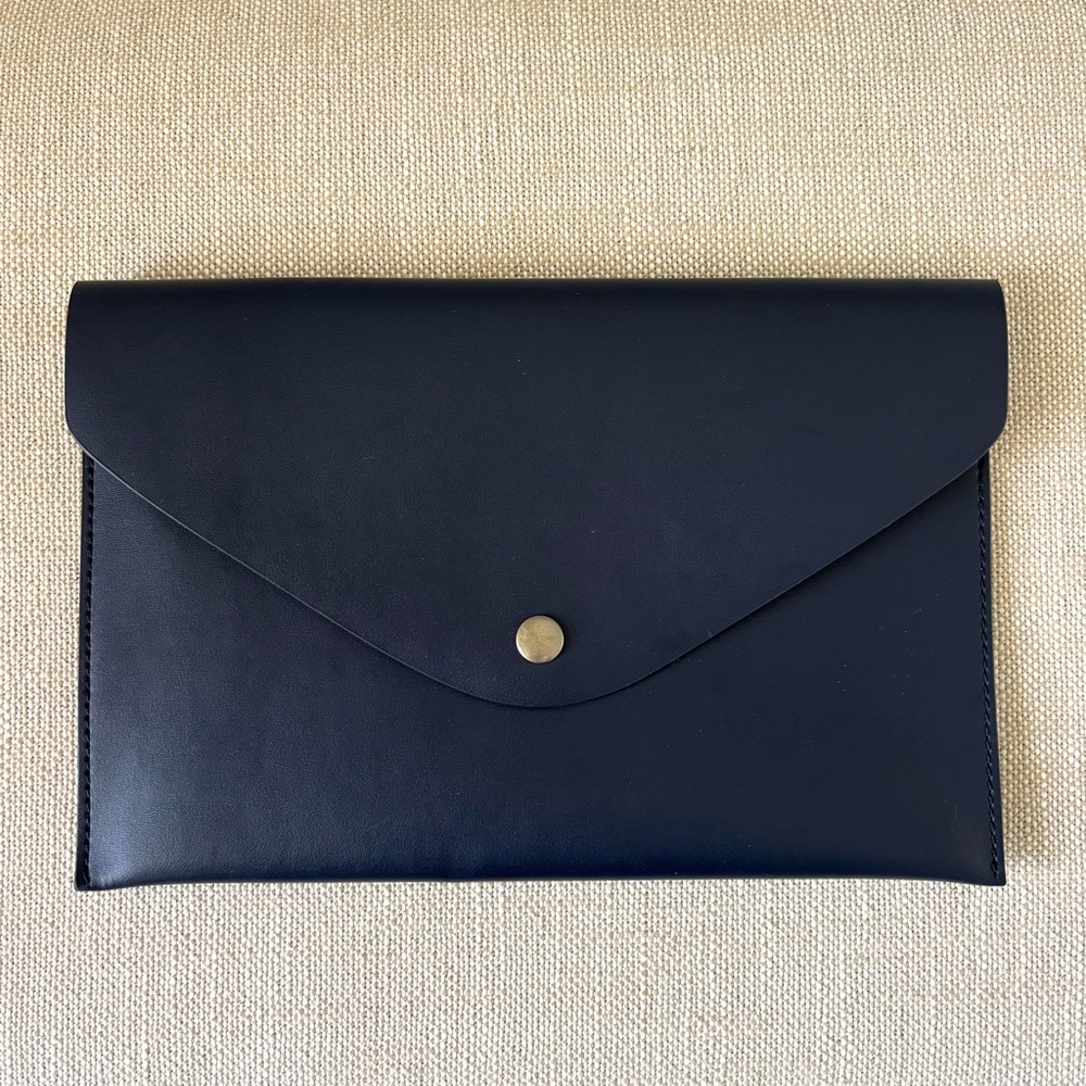 J.Crew Navy Blue Envelope Clutch NWOT Gold Interior Minimalist Design